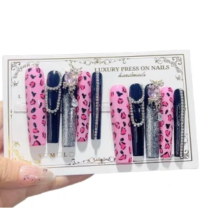 10pcs Handmade Diamond False Nails Luxury Long Press on Nails Custom Design High Quality Artificial Fingernails
