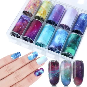 10pcs Holographic Nail Foil Starry Flower Transfer Paper Nail Polish Sticker Decals Summer Adhesive Foils 3D DIY Manicure Set