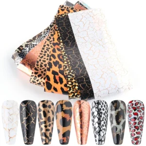 10pcs Plastic 2D European Style Animal Snake Leopard Designs Nail Foil Transfer Adhesive Decals Nail Art Decorations