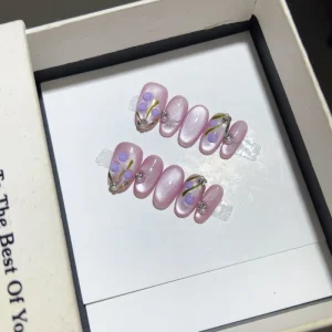 10pcs Short Round Handmade Cartoon Metal Chain Decor Manicure Kawaii Cute 3D Removable Press-On Nails Gift