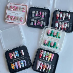 10pcs Trendy Full Cover Press On Nails Almond Acrylic Nail Accessories Private False Nail Tips for Women