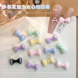 10pcs bag Bowknot Shape Nail Art Charms Nails Fashion Jewelry Pink Black Bows Mini Resin Nail Charms