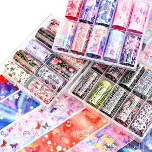 10pcs bag Nail Art Transfer Foil Flower Butterfly Lace Marble Nail Foil Kit Flower Candy Nail Foils Starry Sky Transfer Sticker