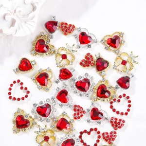 10pcs bag Valentine’s Day Heart Nail Charms Red Rhinestones Nail Charms Alloy 3D Rhinestones Nail Art Decoration Accessories