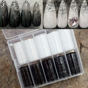 10pcs box White Black Starry Lace Nail Foils Transfer Sticker Paper DIY 10 Rolls Lace Floral Nail Transfer Foils Nail Decals