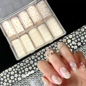 10pcs set 4*100cm Spring Daisy Nail Art Foil Summer Sunflower Nail Sticker Paper Decal DIY Slider Foil Nail Art Decorations