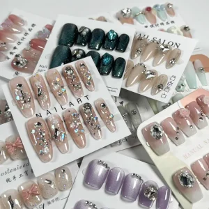 10pcs set Handmade False Nails Random Design Size Press Artificial Gel Square Almond Stiletto for Fingers