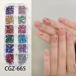 12 Box Flat Bottomed Small Round Diamond Nail Accessories with Mixed Sizes and Super Sparkling Nail Decorations