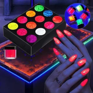 12 Boxes Set Fluorescent Neon Nail Powder Yellow Green Glitter Chrome Decorations Glow in Dark Nail Art Customized LOGO