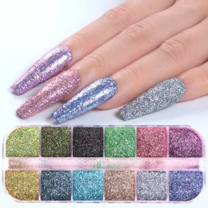 12 Color Box Starry Nail Art Glitter Holographic Laser Dust Nail Powder Holo Sequins Manicure Nail Art DIY Sparkles Decor