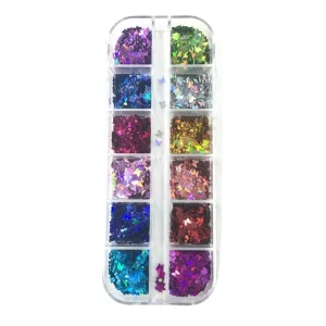 12-Color Mixed Nail Art Sequins Golden Flowers Colorful Stars Laser Butterflies DIY Glue Decorative Sequins Acrylic Powder