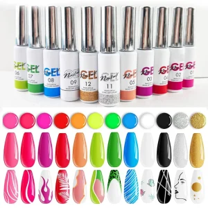 12 Color Professional UV Double Sided Plastic & Metal Neon Nail Art Gel Polish Soak Off Charm for DIY Liner