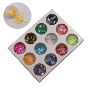 12 Color Set Nail Art Decoration Ornament Irregular Shell Glitter Powder Cellophane Candy Paper Sequin Manicure Sticker Design