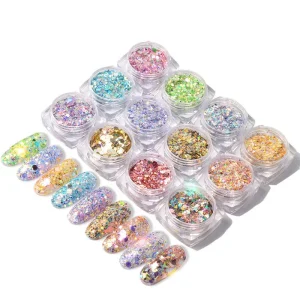 12 Colors Colorful Acrylic Powder Nail Art Gradient Glitter Shinning Fairy Photochromic Sequins Various Sizes