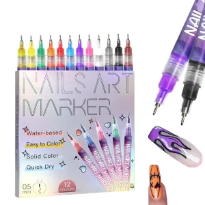 12 Colors Nail Art Pens Set 3D Nail Polish Pens Quick Drying Acrylic Paint Marker Dotting Liner Brush for Salon DIY Nail Design