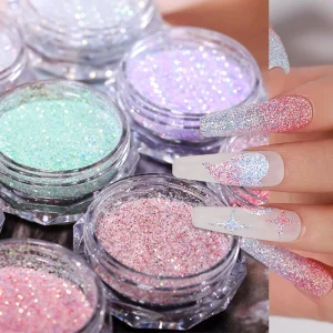 12 Colors Nail Crystal Diamond Powder Rainbow Color Glitter Shiny Pigment Holographic Glass Micro Drill Chrome Powder Nail