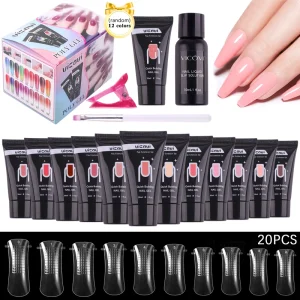 12 Colors Random Poly Gel Set Nail Extension Glue Mold Brush Crystal Strengthening Tool UV Gel 30ml Manicure Supplies
