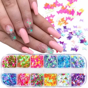 12 Different Colors 3D Holographic Butterfly Nail Glitter Butterfly Sequins Nail Art Decoration