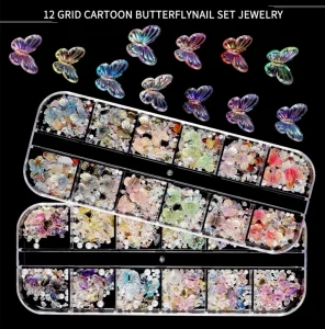 12 Gird Resin Butterfly Ribbon Nail Charms Parts 3D Bowknot Nail Art Decoration Accessories for DIY Korean Manicure Design