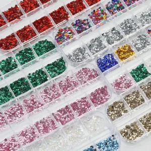 12 Grid Box Flat Bottom Colorful Rhinestones Resin Crystal Diamond Nail Ornament Moon Heart Flower Mixed Nail Art Decoration