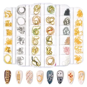 12 Grid Box Small Chain Gold and Silver Metal Chain Nail Decorations for DIY Nail Art
