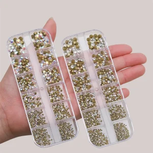 12 Grid DIY Nail Art Decoration Sharp Bottomed Transparent Glass Rhinestone Mixed Size Rhinestone