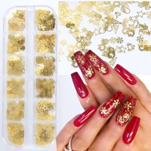12 Grid Metal Christmas Nail Art Decoration Super Thin Nail Art Hollow Sticker Christmas Nail Glitter