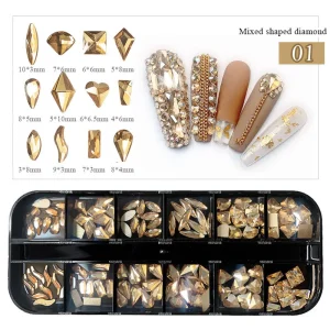 12 Grid Nail Stone Nail Rhinestones Crystal AB Multi Shape Flat Back Glass Diamonds Nails Art Rhinestone Decoration