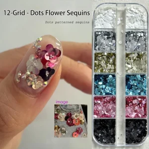 12 Grid Polka Dot Glitter Nail Art Sequins Colorful Sequins Nail Decorations DIY Nail Salon Holographic Round Manicure Decor
