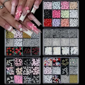 12 Grid Red Butterfly Strawberry Heart Nail Art Accessories Alloy Resin Three-Dimensional Nail Art