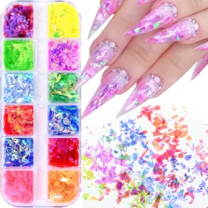 12 Grid Shiny Mermaid Candy Sequin Nail Glitter Flakes Decoration Charms Irregular Paillette Accessories for Nail Art Supplies