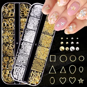 12 Grid box Manicure Multiple Rhinestones Nail Art Gold Silver Color Nail Diamond Jewelry DIY Nail Art Decoration