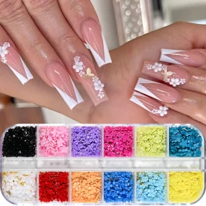 12 Grids 3D Acrylic Flower Nail Art Charms Cute Manicure Accessories Decorations Gold Silver Steel Ball Plastic Supply for Nail