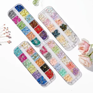 12 Grids 3D Acrylic Flower Nail Art Decorations Mixed Size White Charms Jewelry Silver Gold Beads DIY Nails Design Accessories