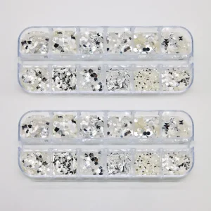 12 Grids 3D Clear Multi Shapes Nail Art Crafts Manicure Decorations Nail Art Glitter Flakes Silver Sequins