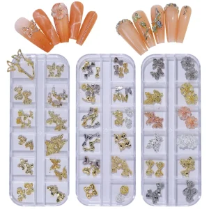 12 Grids 3D Luxury Nail Art Decorations Alloy Shiny Rhinestones Christmas Nail Charm DIY Nail Accessories