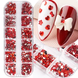 12 Grids Box Flat Back AB Crystal Rhinestone Colorful Diamond 3D Glitter Nail Art Decoration and Nail Decals