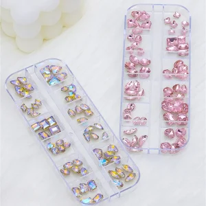 12 Grids Boxed Nail Art DIY 3D Colorful K9 Rhinestone Decoration