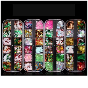 12 Grids Christmas Nail Art Sequins Colorful Confetti Glitter for DIY Design Face Body Makeup Decorations
