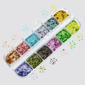 12 Grids Holographic Sparkling Color Glitter Set Nail Art Glitter Sequins Decoration