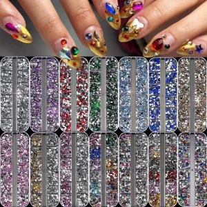 12 Grids Mix 3D Nail Rhinestones Crystal Diamonds for Nail Art Mini Glitter Diamonds DIY Nail Art Accessories Decoration