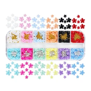 12 Grids Nail Art 3D Colorful Resin Flowers Acrylic Jewelry Beads DIY Nails Art Decoration