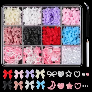 12 Grids Nail Art 3D Resin Bow Nail Art Decoration