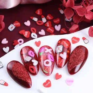 12 Grids Nail Art 3D Resin Heart Shaped Red Lips Nail Art Decoration