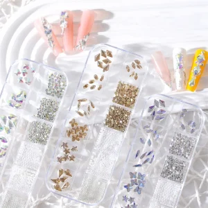 12 Grids Rhinestones Flatback Diamonds Pearl Nail Art Decorations Crystal Stone 3D Nail Art Decorations
