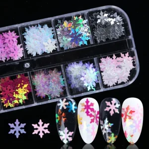 12 Grids/Sets 3D AB Type Eco friendly Shell Nail Art Decals Holographic Snowflake Mermaid Glitter Sequins