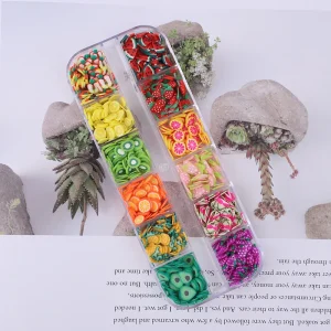 12 Grids Summer Fruit Slices 3D Nail Art Designs Strawberry Apple Avocado Polymer Clay for Fimo for Nail Art Decoration Made