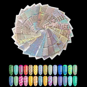 12 Hollow Laser Nail Art Accessories Foil Sticker 3D Nail DIY Laser Sticker and Deals Art