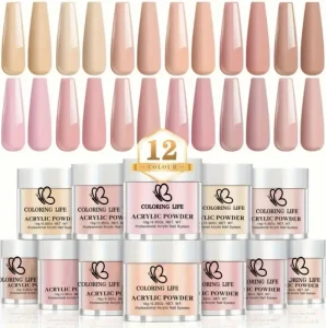 12 Jars Acrylic Powder Set Nude Pink Acrylic Nail Powder Kit Fall Winter Pigment Dust for Nail Extension Carving Home and Salon