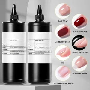 12 Options High Glossy Shiny Long Lasting Raw Material Bulk Vegan No Wipe Diamond Rubber Base Nail Gel Top Coat 1KG